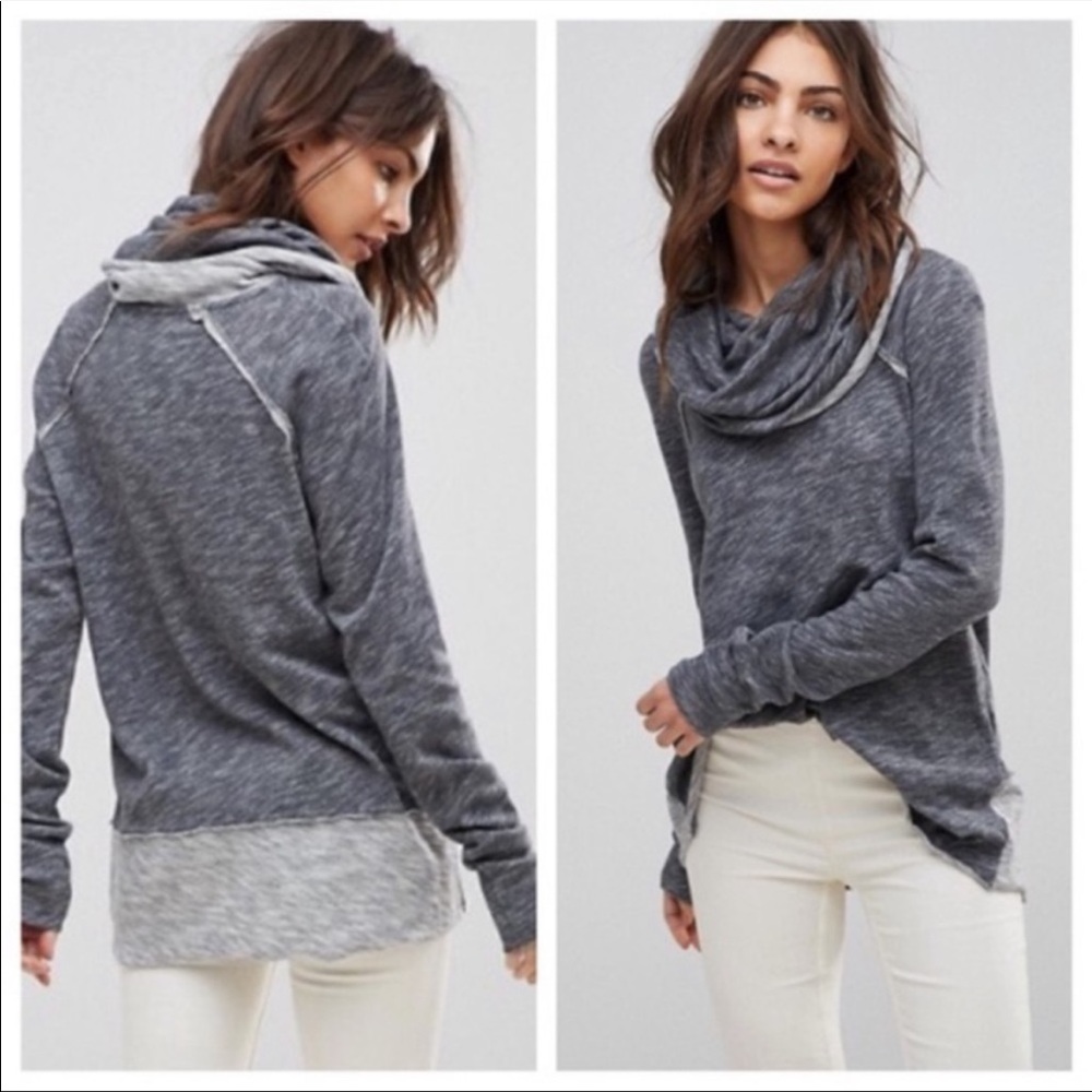 Free People Charcoal Gray Layered Cowl Neck Top